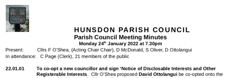 Hunsdon Parish Council - Minutes January 2022