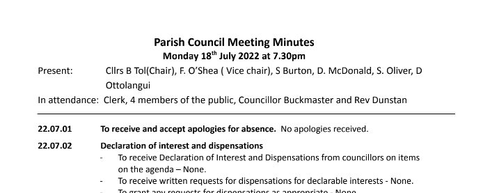 Hunsdon Parish Council - July 2022 meeting